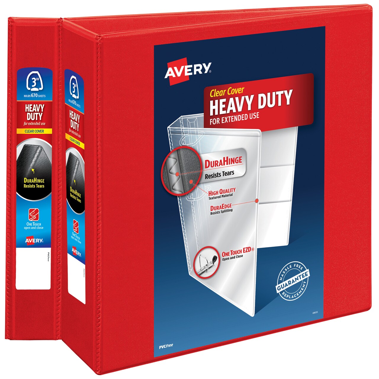 Avery Heavy-Duty View 3 Ring Binders, 3 Inch One Touch EZD Rings, 2 Red Binders (46044)
